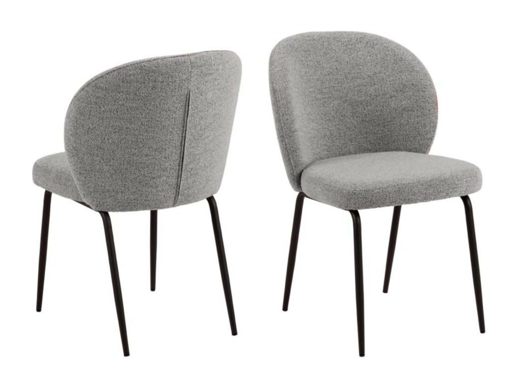 Scandinavian-style bouclé chair with black metal legs, set of 2 - Dekonao FWGB81270
