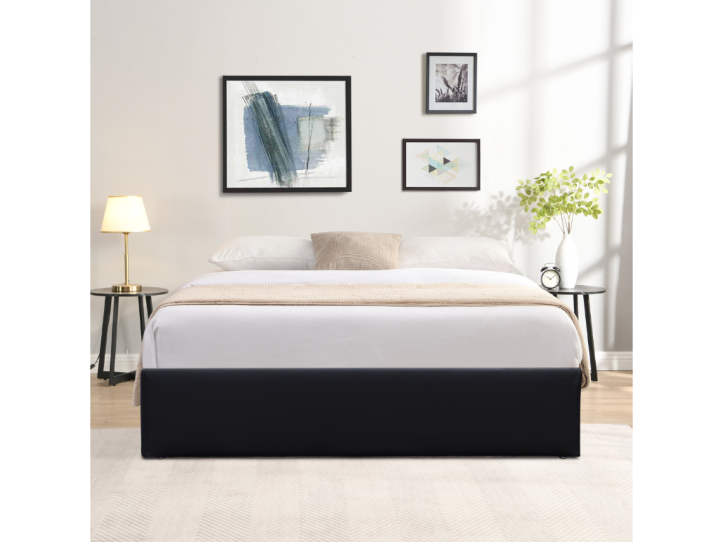 Dekonao 90x190 cm Black Removable Storage Bed with Legs and 12 Legs - Quick and Easy Assembly - Easy-Clean PVC Faux Leather Upholstery PGSA67079