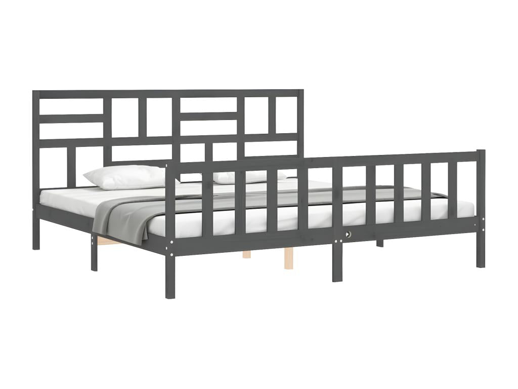 Grey bed frame without mattress, 200x200 cm, solid pine wood STOJ25620