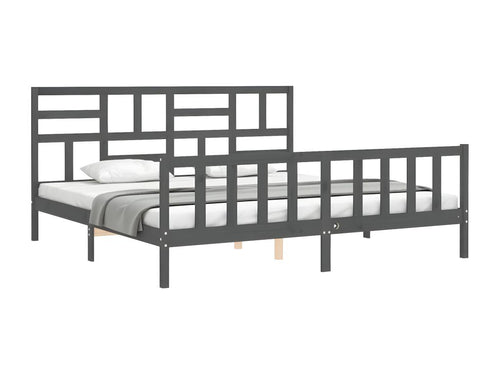 Grey bed frame without mattress, 200x200 cm, solid pine wood STOJ25620