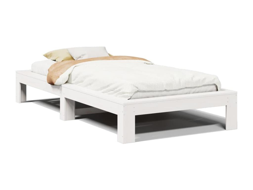 Bed frame without mattress, white, 100x200 cm, solid pine wood, LMOW37767