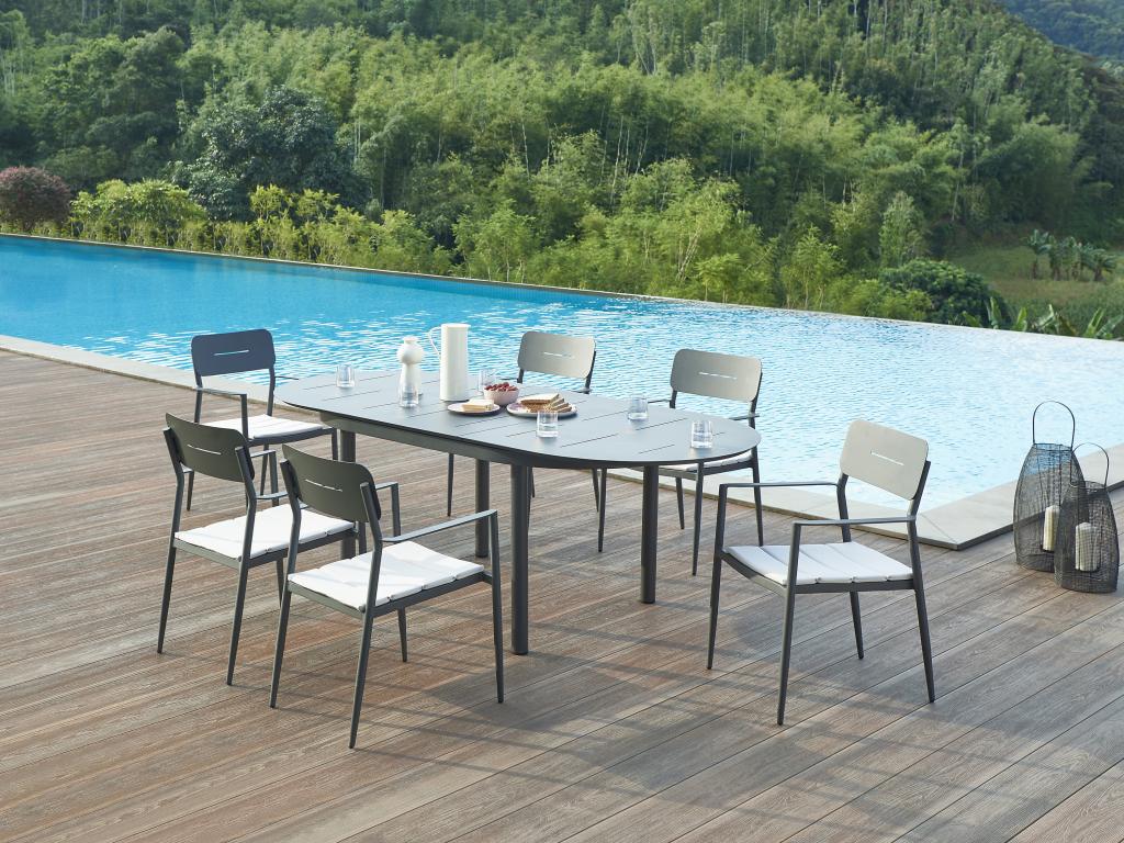 Set of 2 stackable aluminum garden chairs with white cushions - Anthracite - Ligniva YCSO18446