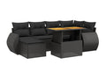 7-piece garden furniture set with cushions, black woven resin IMOJ69136