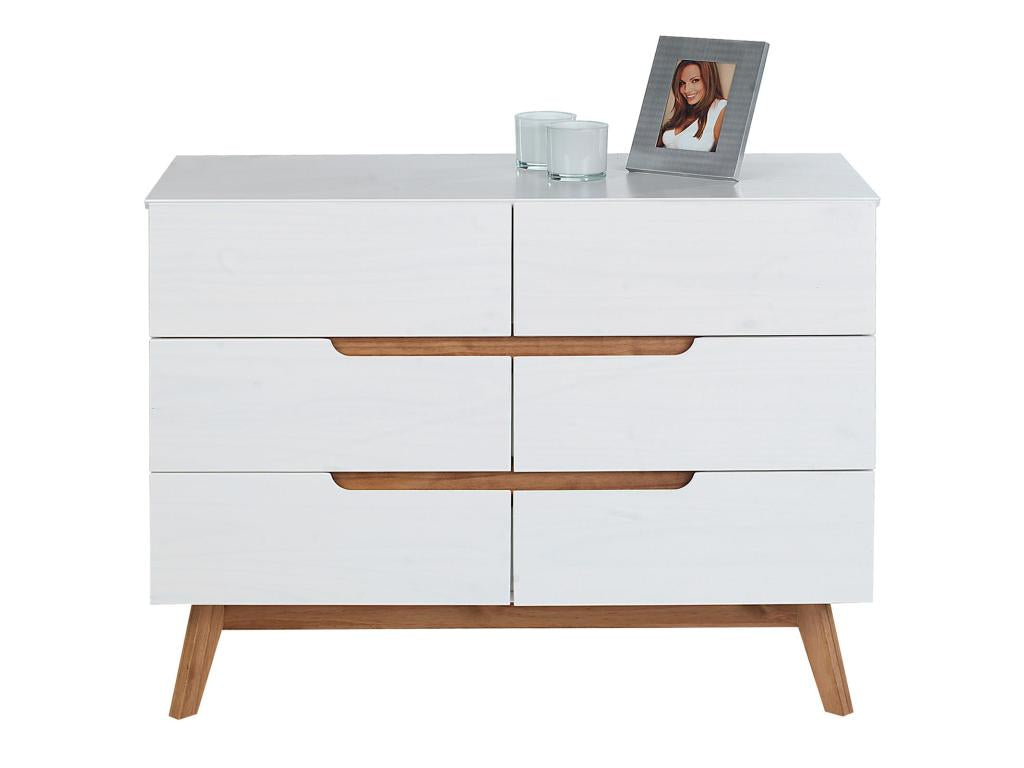 Dekonao 98cm White Solid Wood Chest of Drawers with 6 Drawers, Clothes Storage Unit for Bedroom DYDN42045