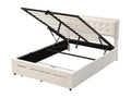 Upholstered storage bed 140x190cm in velvet - with drawer and slatted base by Ligniva - Beige without mattress YOZD90877