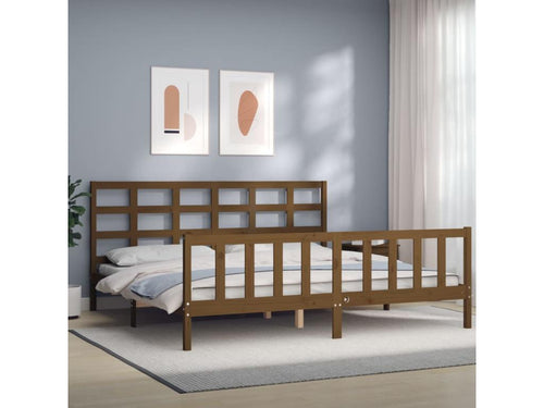 Bed frame with headboard, honey brown, 200x200 cm, solid wood, BMCI15496