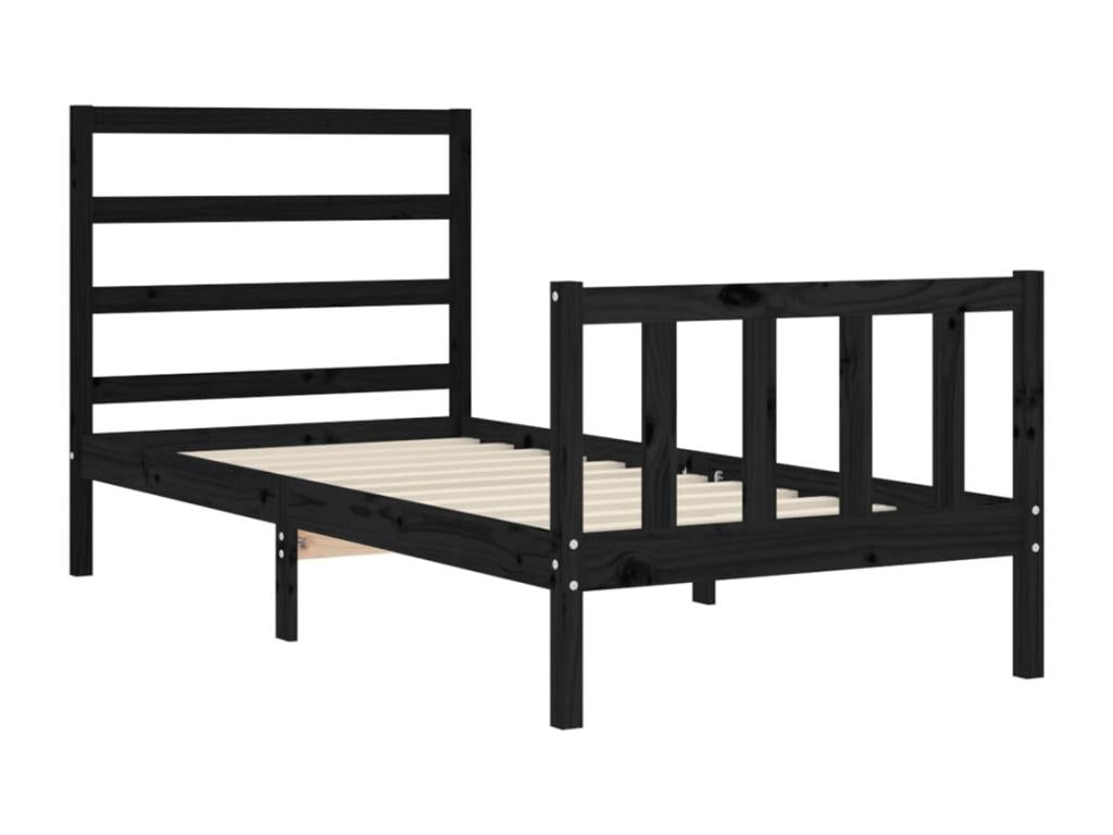 Black bed frame without mattress, 100x200 cm, solid pine wood, EJRL21453