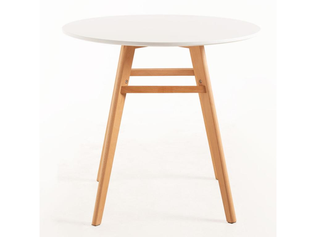Round 90cm Scandinavian white table with natural wood legs Ligniva AUGJ10841