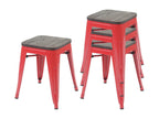 4x Dekonao-A73 stool with stackable industrial-style metal and wood seat - red DVBR94705