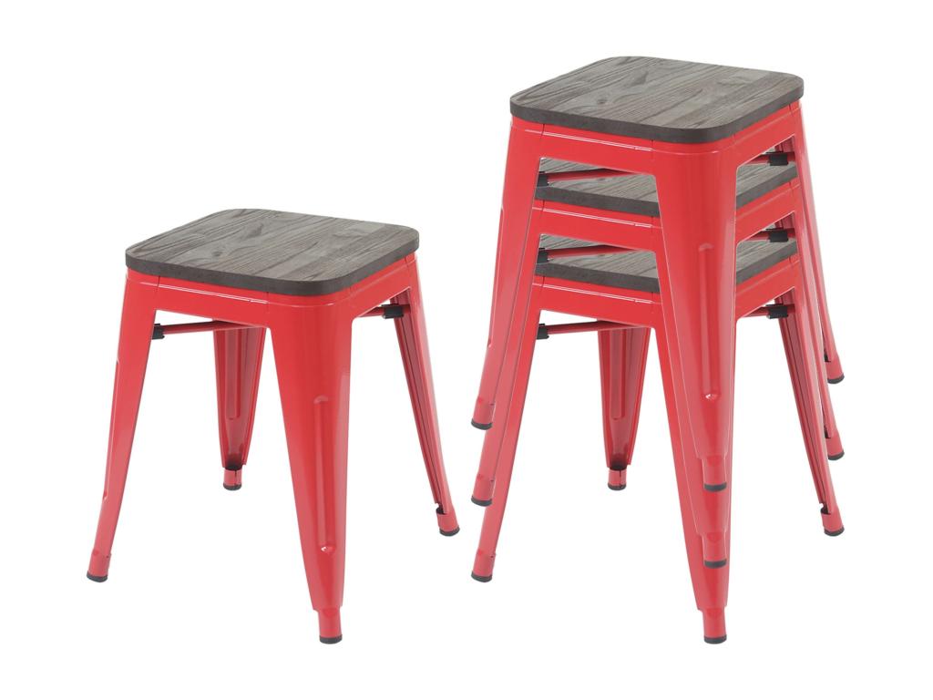 4x Dekonao-A73 stool with stackable industrial-style metal and wood seat - red DVBR94705