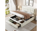 Upholstered storage bed 140x190cm in velvet - with drawer and slatted base by Ligniva - Beige without mattress YOZD90877