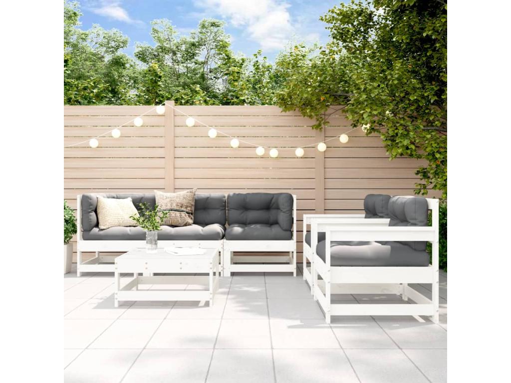 6-piece garden furniture set with cushions, white, solid wood ZZFS56330