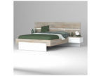 Dekonao white lacquered and grey wood bed with graphic effect headboard lighting, 180x200 cm, ZLCO52897