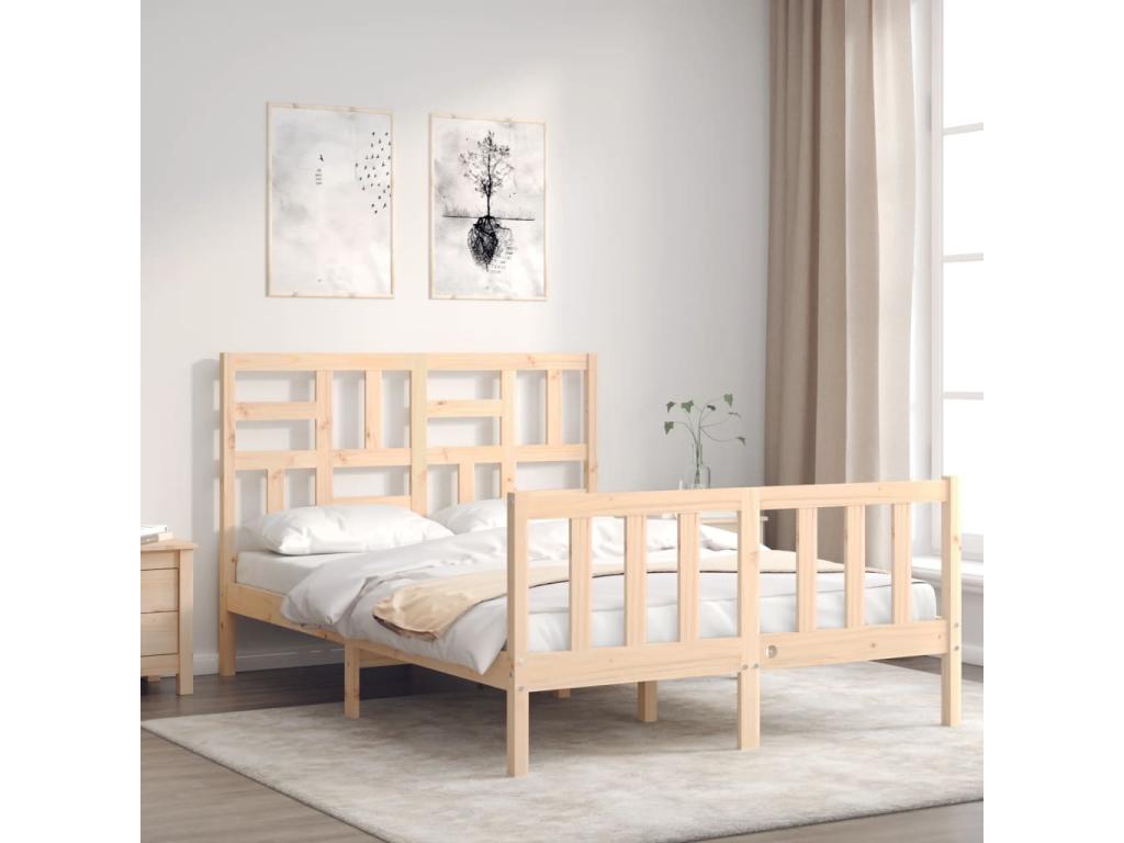 Bed frame with double headboard in solid wood XBNY48908