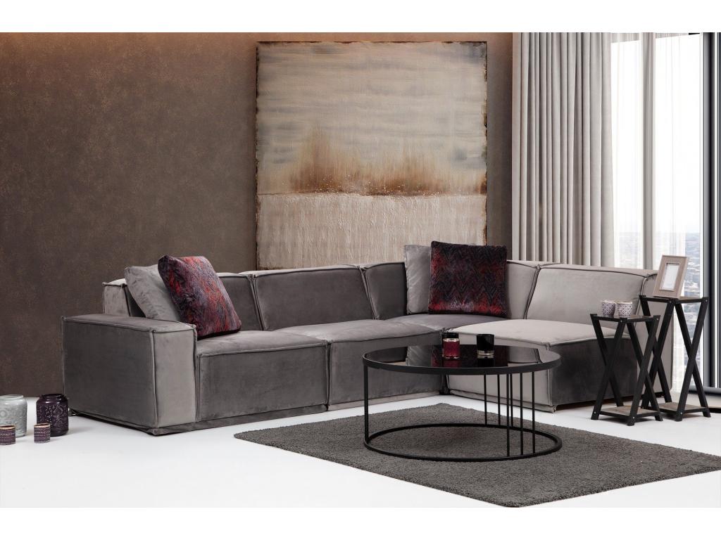 Nobellea Modular Left-Hand Corner Sofa with 4 Cushions, Solid Wood and Grey Fabric VKUS88702