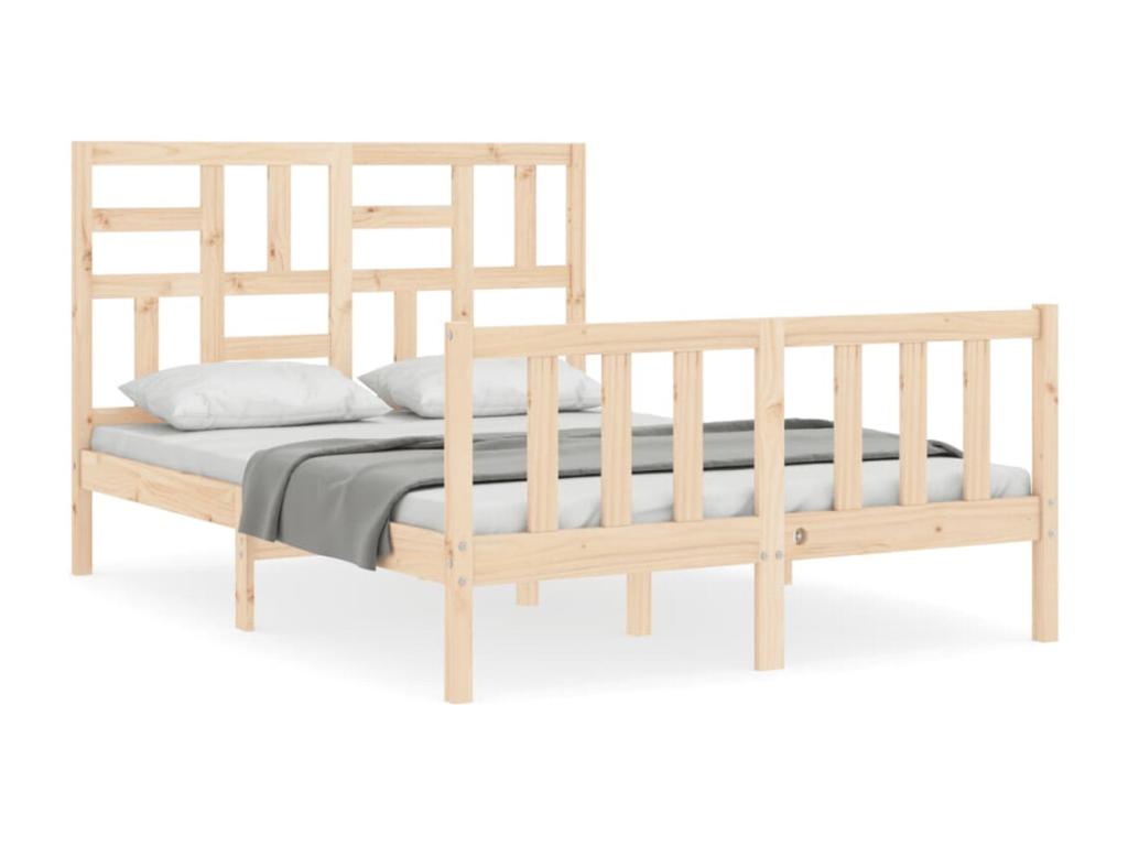 Bed frame with double headboard in solid wood XBNY48908