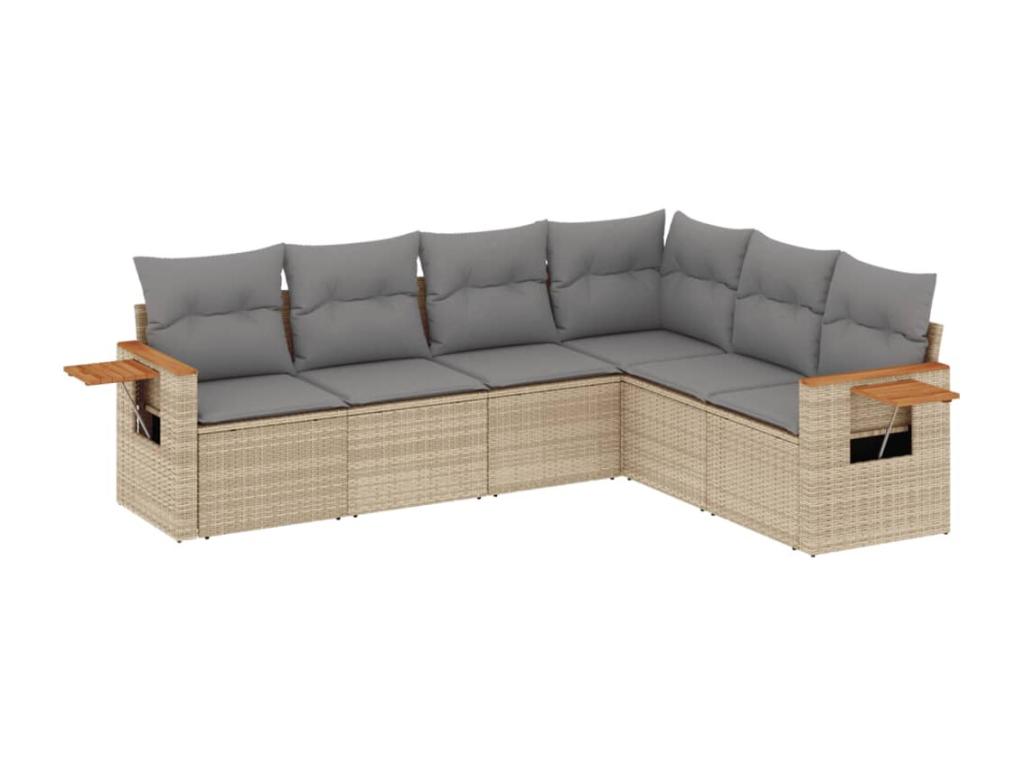 6-piece garden furniture set with cushions, beige woven resin ZROJ69341
