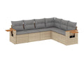 6-piece garden furniture set with cushions, beige woven resin ZROJ69341