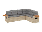 6-piece garden furniture set with cushions, beige woven resin ZROJ69341