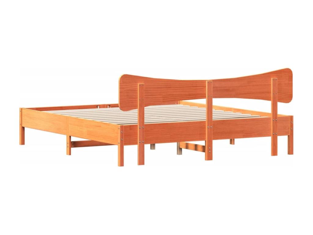 Bed frame without mattress, brown wax finish, 200x200cm, solid pine wood, SHDV39884