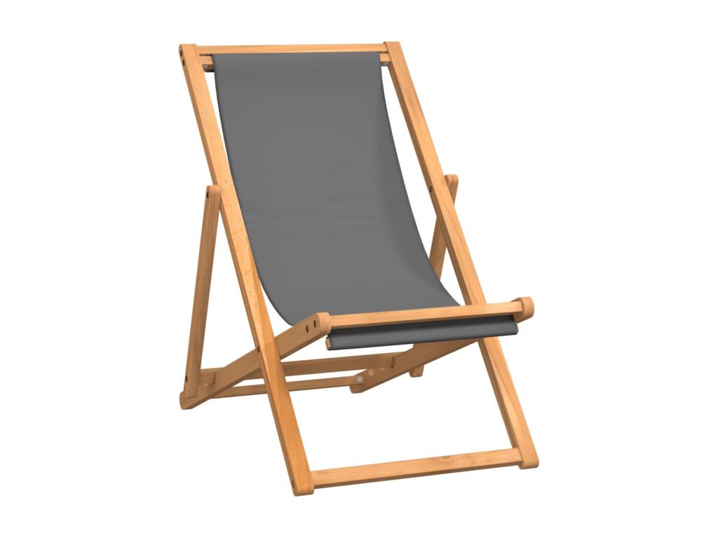 Folding beach chair, solid teak wood, grey, EOXY12203