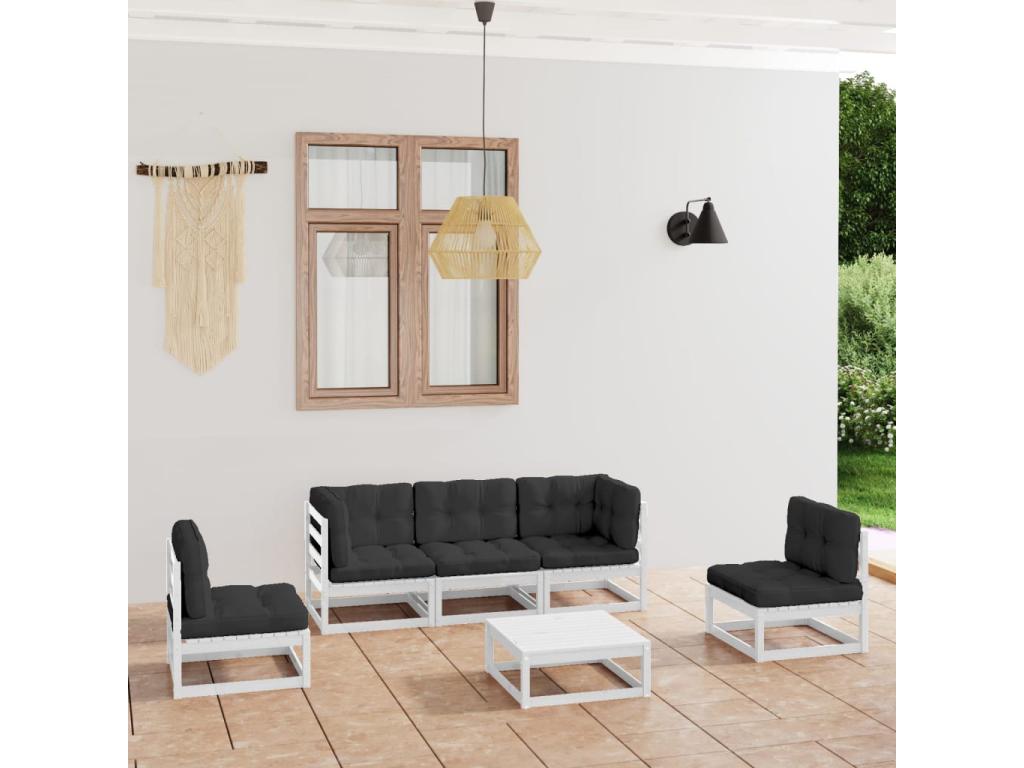 6-piece garden furniture set with cushions, solid pine wood LEUY45157