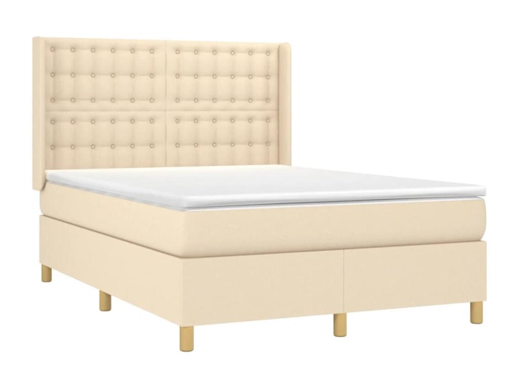 Upholstered bed base with mattress, Cream, 140x200 cm, Fabric YOLH58411