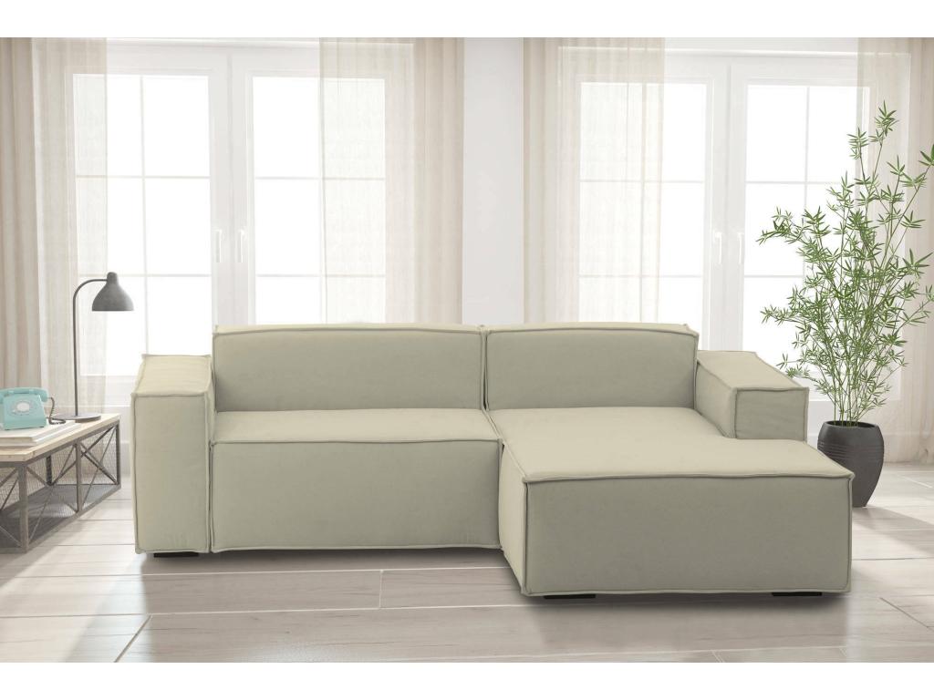Dekonao Fixed Sofa Large Modular 2-Seater Sofa with Right-Hand Peninsula Made in Italy Modern Fabric Sofa 240x170x70 cm Beige GBYX07028