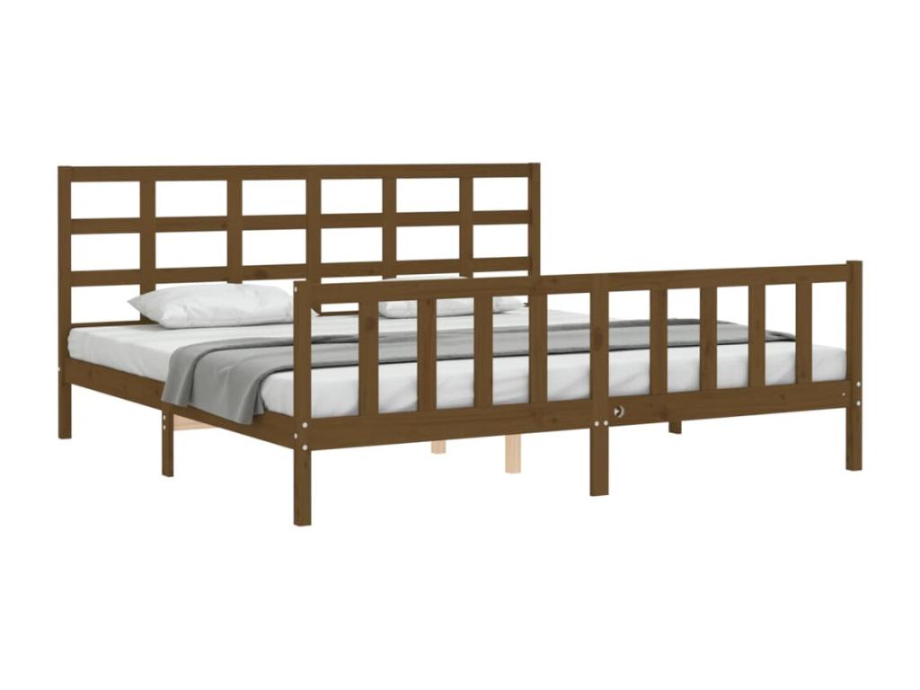 Bed frame with headboard, honey brown, 200x200 cm, solid wood, BMCI15496