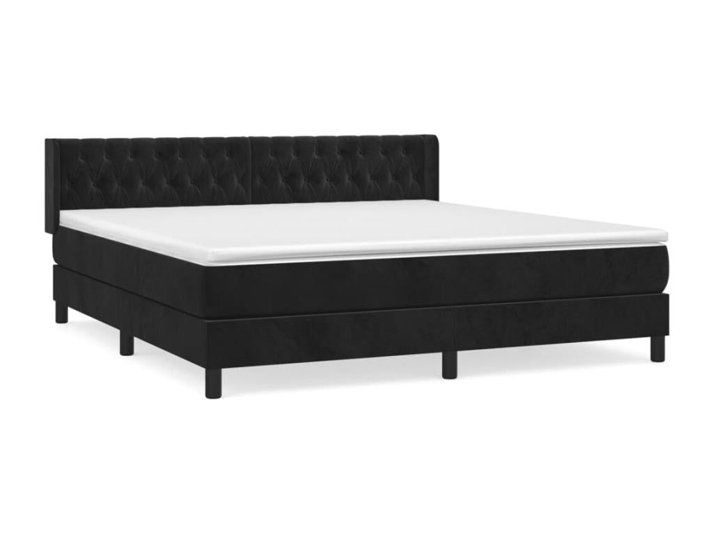 Upholstered bed base with mattress, black, 180x200 cm, velvet, ZOID10394