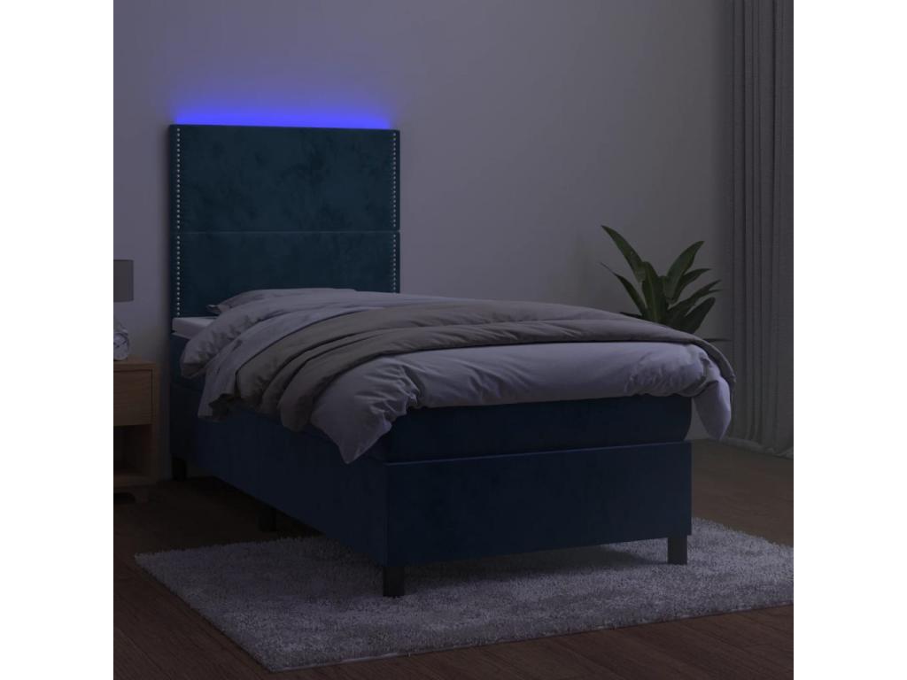 Dekonao bed base with mattress and LED, dark blue, 80x200cm, WMXG06924