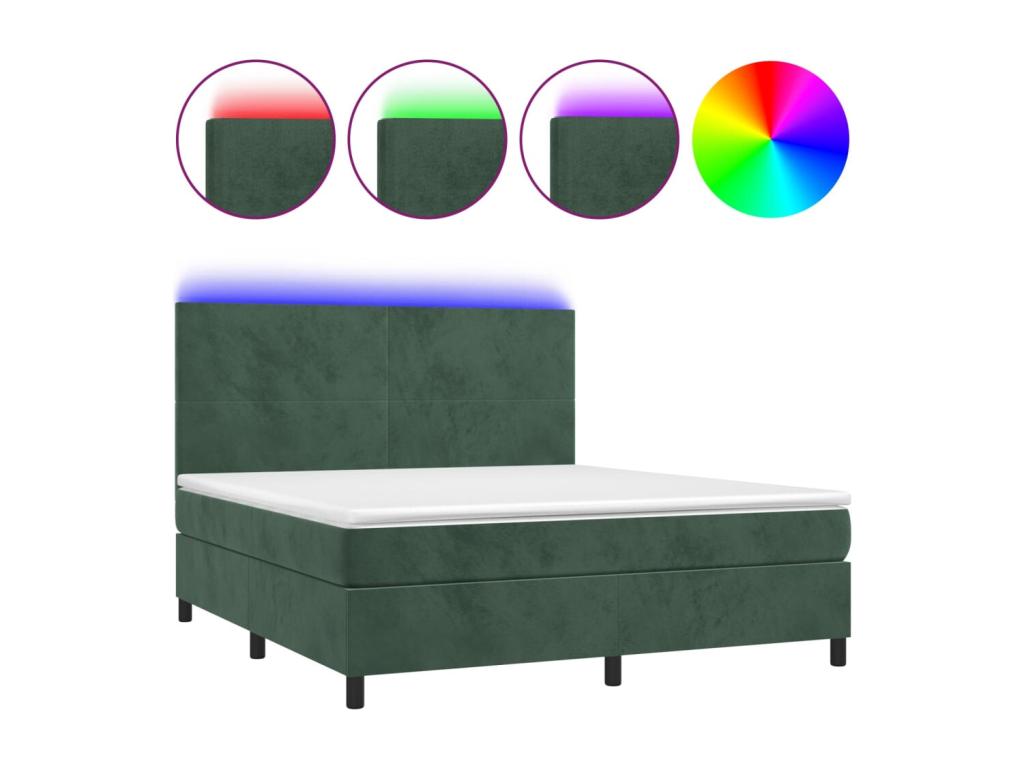 Upholstered bed base with mattress and LED light, Dark Green, 180x200 cm, Velvet, MWCE26394