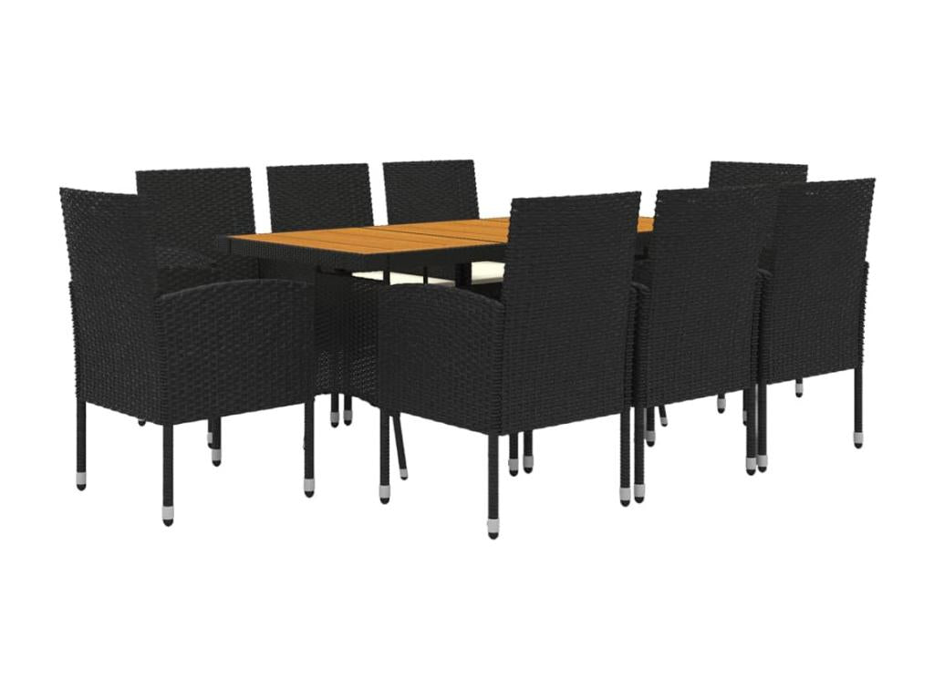 9-Piece Outdoor Dining Set, Black Wicker Resin QYSI43272