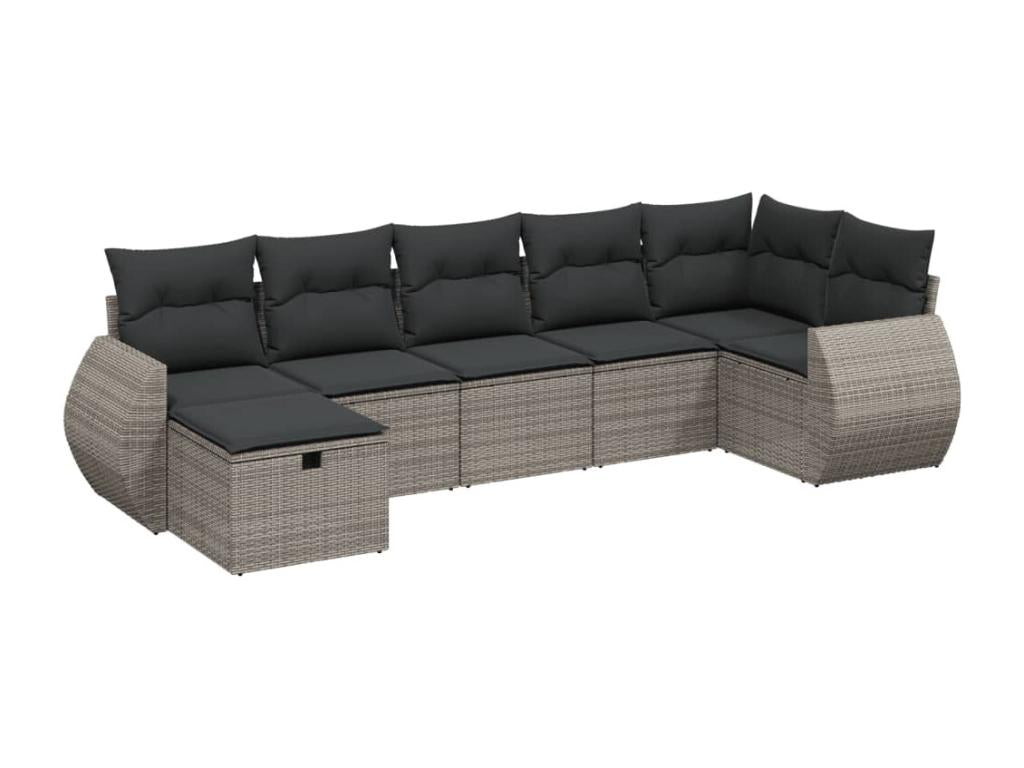 Garden furniture set with cushions, 7 pieces, grey woven resin RGRU80590