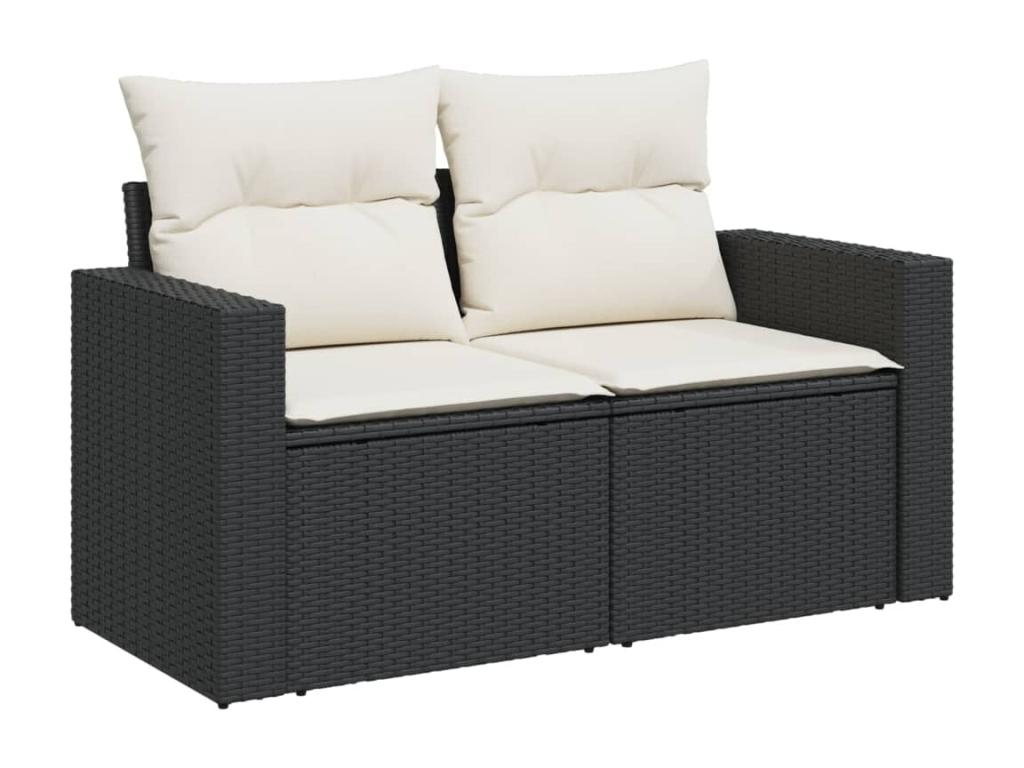 7-piece garden furniture set with cushions, black resin wicker XCWT56346