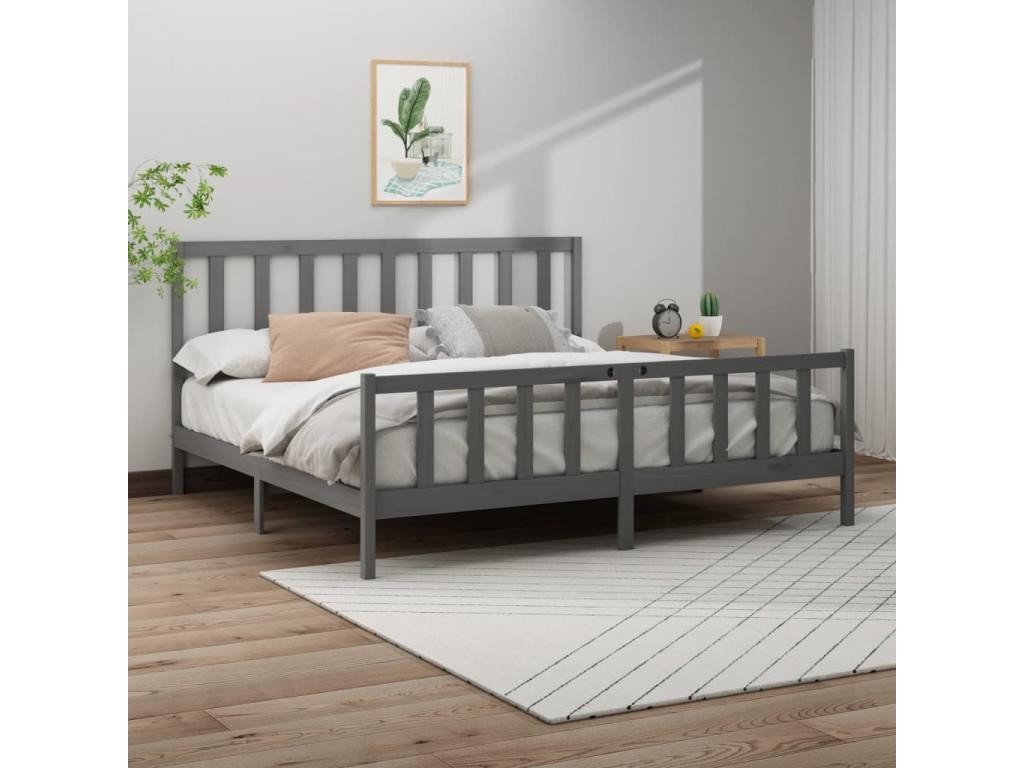 Grey bed frame, solid pine wood, 200x200 cm HOWU97800