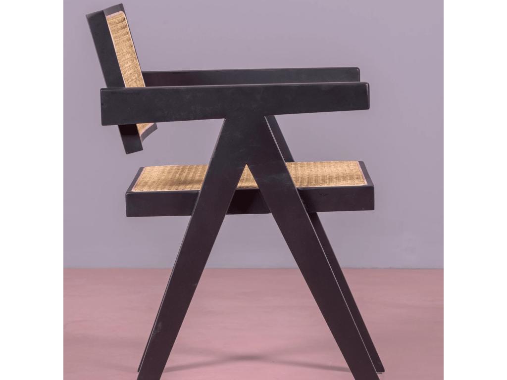 Classic chair with armrests in natural rattan and ash wood - Dekonao - Black JASK61622