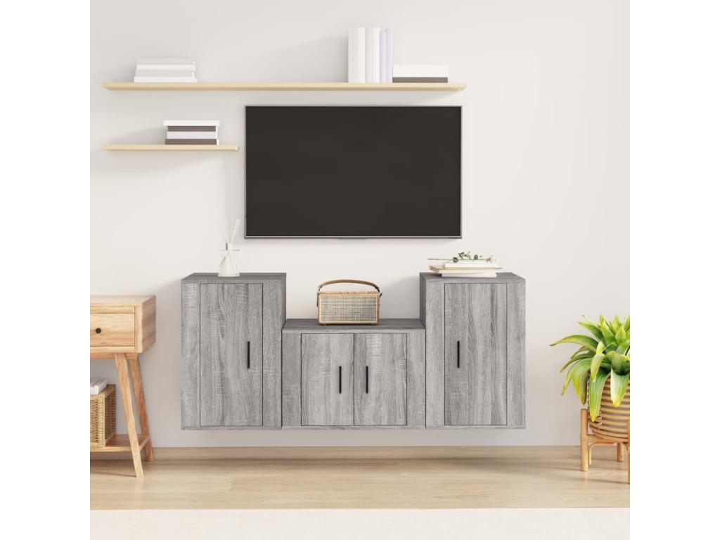 Ligniva 3-piece TV stand set, grey engineered wood LLBV09967