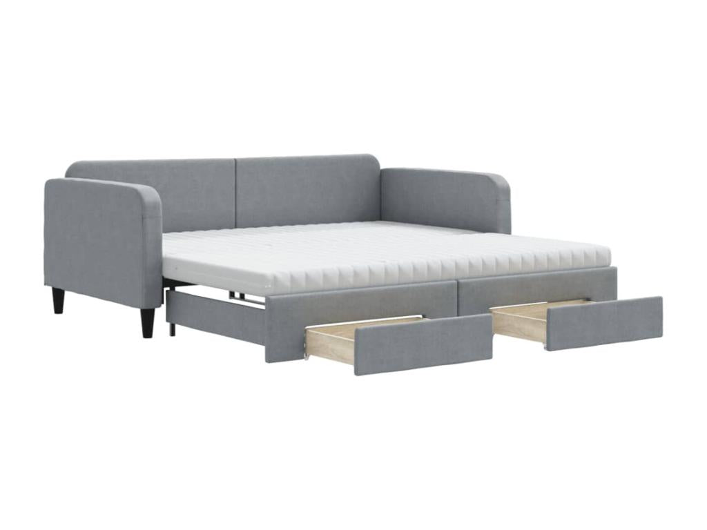 Daybed with pull-out bed and drawers, light grey, 100x200 cm, fabric ZNIG03588