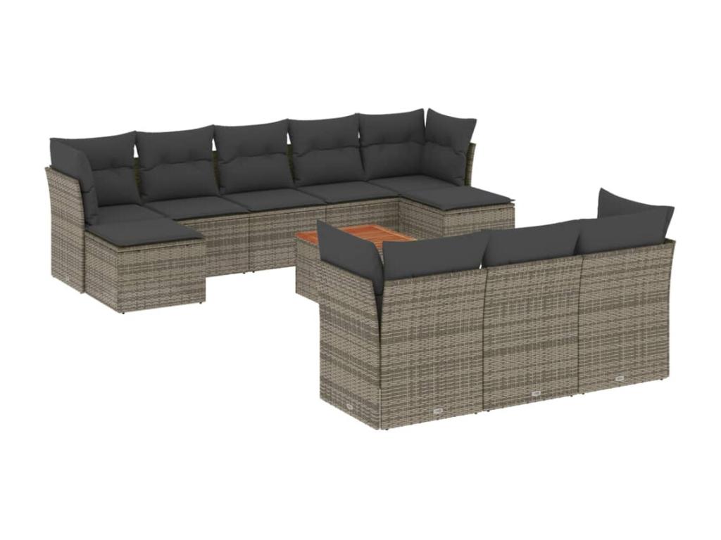 11-piece garden furniture set with grey resin wicker cushions MLOF86024