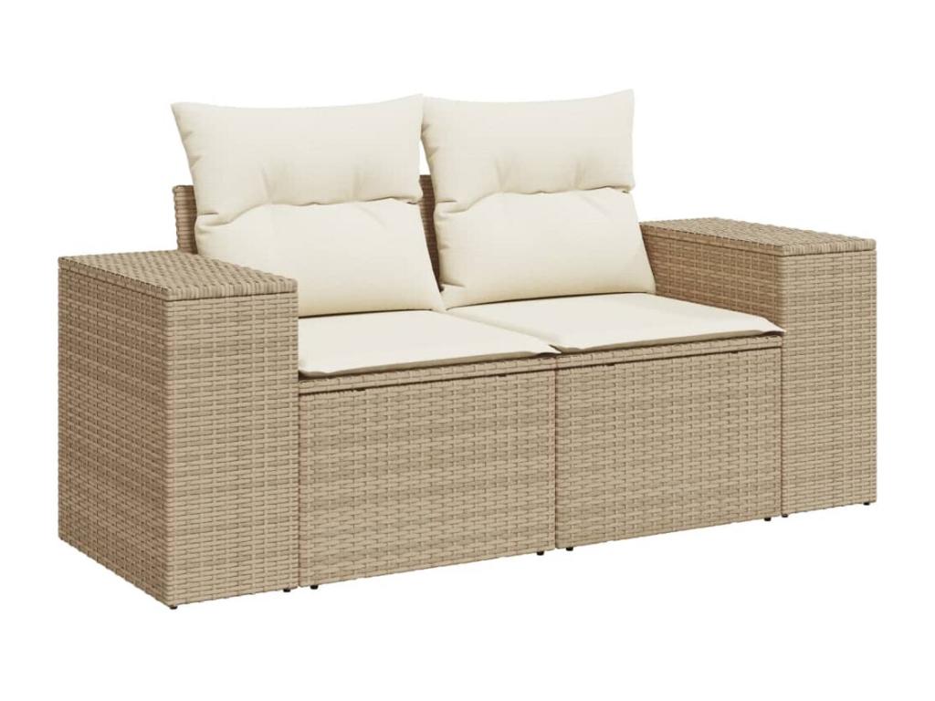 6-piece garden furniture set with cushions, beige woven resin BKJP17404