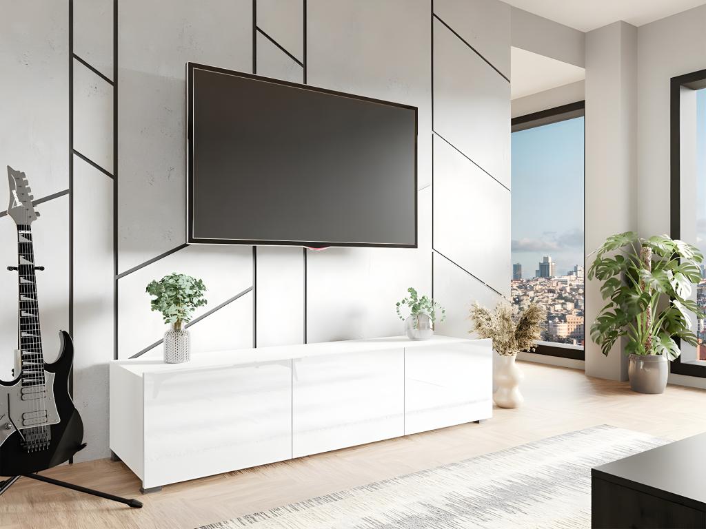 Dekonao 103 White TV Stand - Glossy White, 3 Doors, 150x37x43cm, MNJA20091