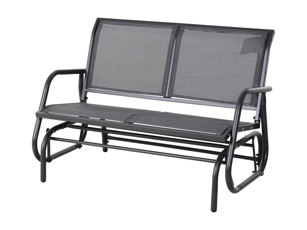 2-seater garden rocking bench, contemporary design, high comfort, armrests, ergonomic seat and backrest, steel and grey textilene, SLYV00338