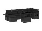 8-piece garden furniture set with cushions, black woven resin LQSH71980