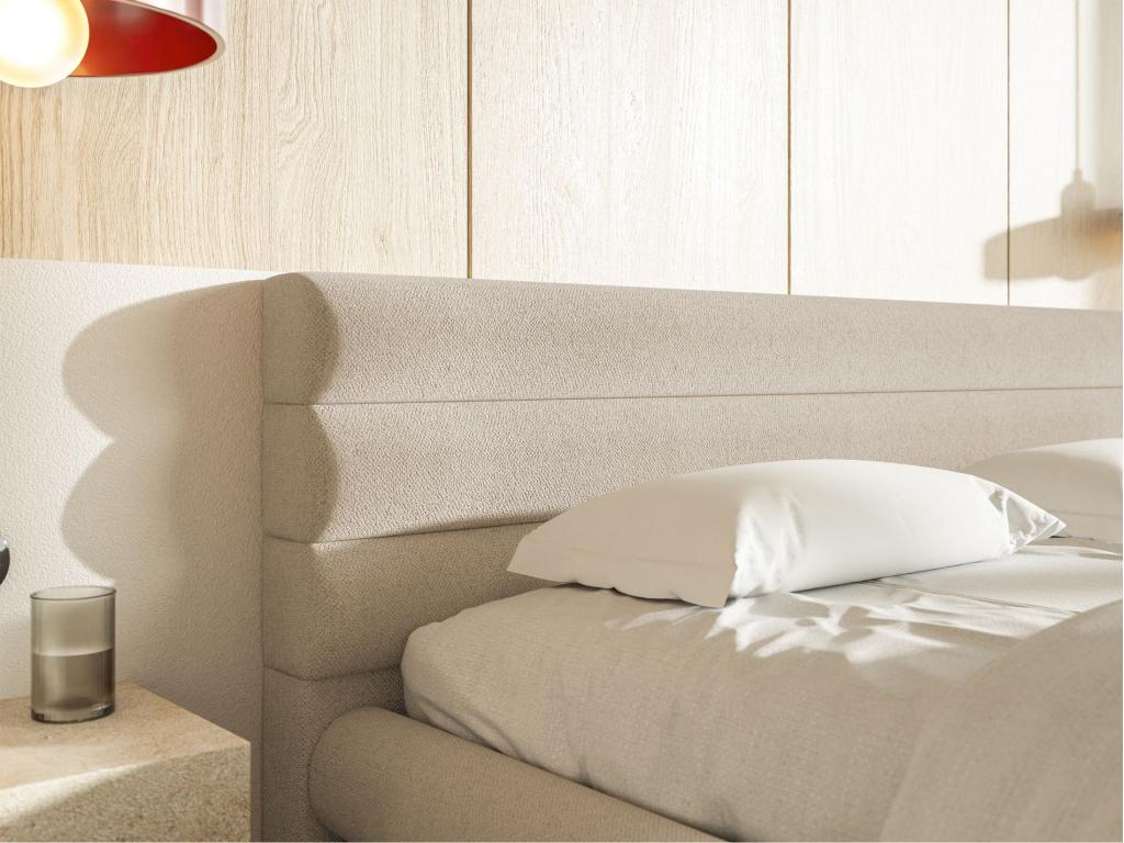 Storage bed - 180x200 cm - in light beige chenille fabric - Dekonao UELP39231