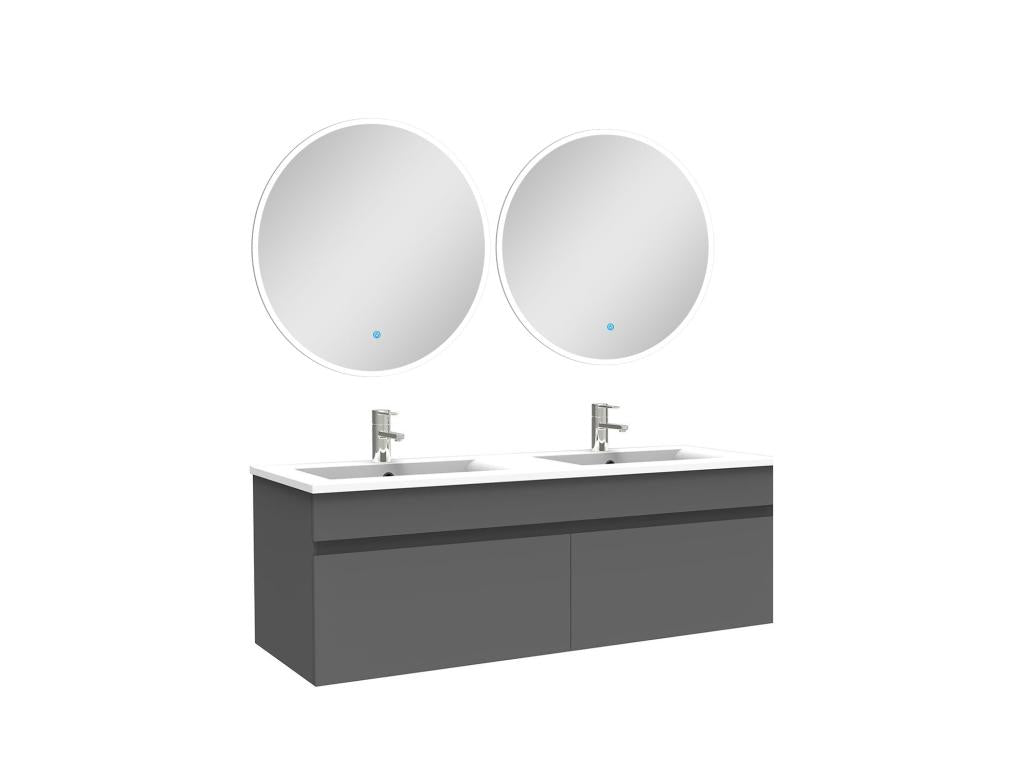 Bathroom furniture set with double sink, 120cm, round illuminated mirror, Anthracite KNQZ52984
