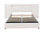 Storage bed, adult bed 160x200 cm with high backrest, LED lighting and USB connector, Beige PFSP07543