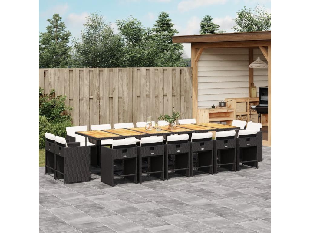 17-piece garden dining set with cushions, black resin wicker ZAFU68160