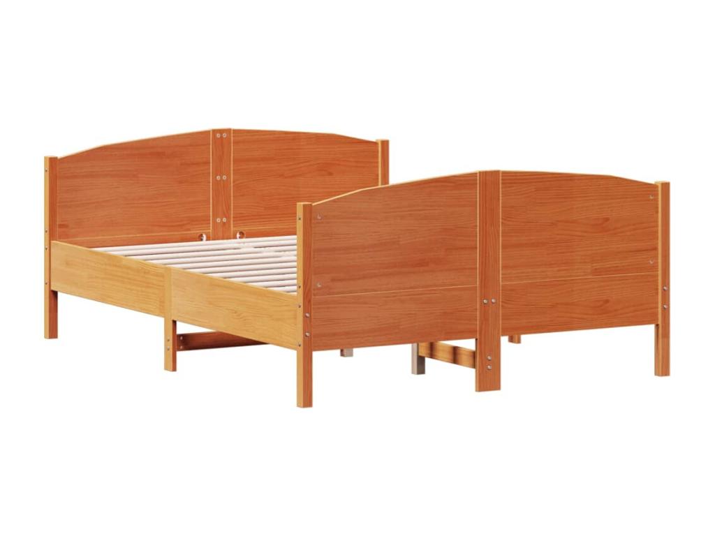 Bed frame without mattress brown wax 140x190cm solid pine wood TFDN90752