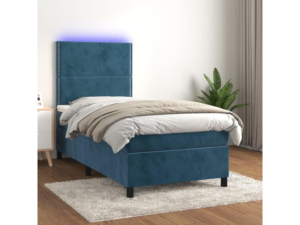 Dekonao bed base with mattress and LED, dark blue, 80x200cm, WMXG06924